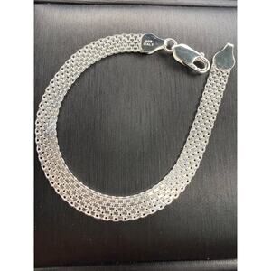 Solid Italian 925 Sterling Silver Bizmark Bracelet 7” Long 6.4mm Wide